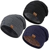 3 Packs Kids Winter Hats Warm Beanie Skull Cap Cozy Fleece Lined for Boys Girls 4-15Y Slouchy Beanie Windproof Knitted Hat (US, Age, 4 Years, 15 Years, 3hat (Black,Grey,Blue))