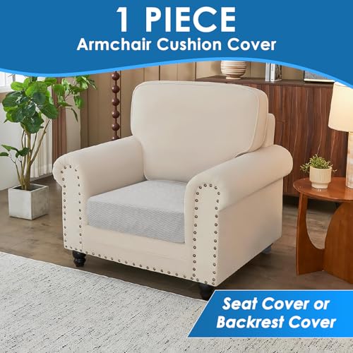XINEAGE Couch Cushion Covers Seat Cushion Cover Thick Stretch Sofa Slipcovers 1 Piece Individual Couch Covers with Elastic Bottom(Single Seat Cushion/Backrest,Silver Grey)