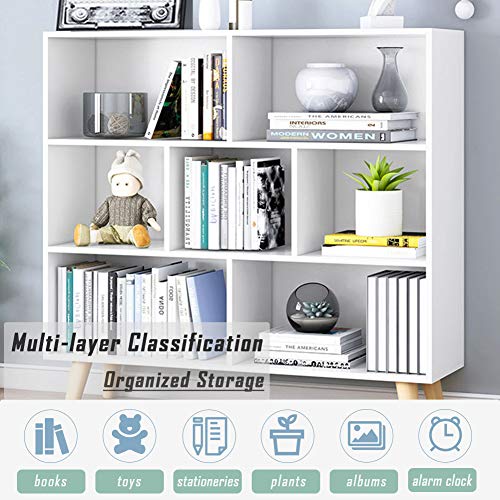 Image of IOTXY Wooden Open Shelf Bookcase - 3-Tier Bookshelf with Legs, Warm White