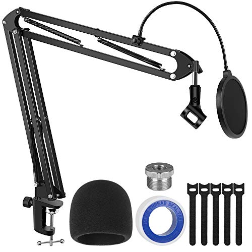 InnoGear Microphone Stand, Upgraded Mic Stand Max Load 4.0 lb Boom Scissor Arm Stand with Windscreen, Pop Filter, 3/8