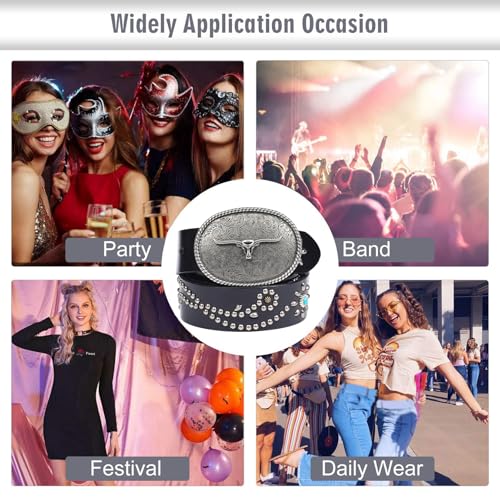 Men Women Western Cowboy Genuine Leather Belt, Multiple Turquoise Rivet Studded Leather Jean Belt Vintage Western Waist Belts3