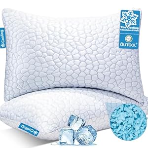 QUTOOL Cooling Pillows for Sleeping 2 Pack, Shredded Memory Foam Bed Pillows Queen Size Set of 2, Gel Pillows for Hot Sleepers Cool Pillow for Side Back and Stomach Sleepers, Cold Pillows, Supportive