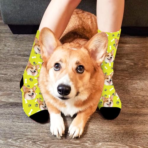 Lifemaison Individuelle Socken mit Foto,Personalisierte Socken mit Foto,Lustige Sockens,Legen Sie Ihr Gesicht auf socken für Unisex,Personalisierte Geschenk für Haustiere, Hunde, Katzen,M