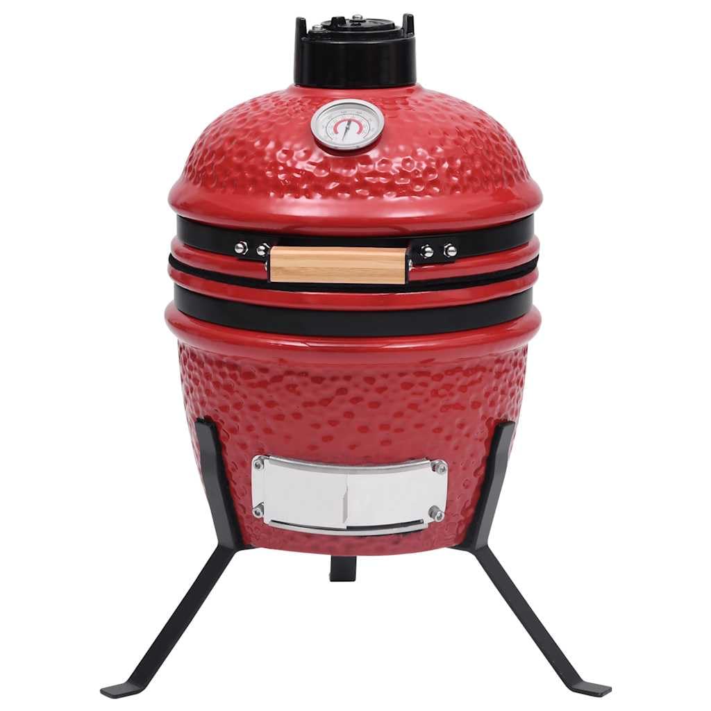 Kamado - Barbecue in ceramica rossa, 56 cm, griglia affumicatrice 2 in 1 | Griglia da 26,5 cm, termometro integrato, controllo dell'aria, gambe in acciaio