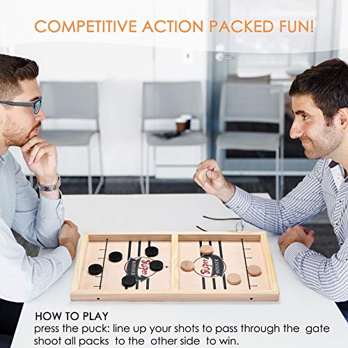 ELLASSAY Fast Sling Puck Game, Wooden Sling Hockey Board Game ,Fast Slingshot Desktop Battle Game, Winner Board Games for Family Game/Party/Kids Gift (Small:14.5in8.5in1in) - Thumbnail 7