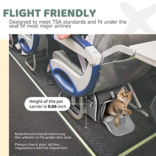Pet Carrier With Wheels Airline Approved, Litail 2 Sides Expandable Cat Carrier For Small Cats Up To 20Lbs, Soft-Sided Mesh Dog Travel Carrier With Side Pocket For Small Dogs (Grey) #TOP4