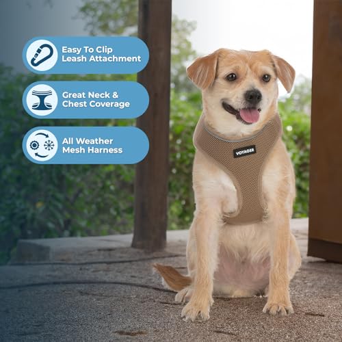 Image of Best Pet Supplies Voyager Aerolite Over the Head Dog Harness, No Pull Breathable Air Mesh Vest, Quick Dry with Reflective Stitching, Adjustable Escape Resistant Harness - Beige, X-Large