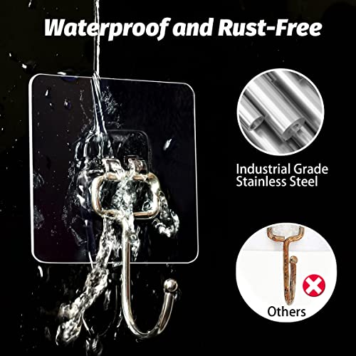 Large Adhesive Hooks, 16 Pack Heavy Duty Hold 44Lb(Max) Sticky Hooks, Waterproof And Rustproof Wall Hooks For Hanging, Self-Adhesive Traceless Clear Wall Hooks To Use For Kitchen Bathroom Home Office #TOP2