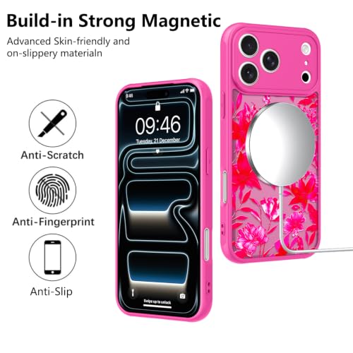 Image of KANGHAR Case for iPhone 17 Pro Max Floral Hot Pink | [Compatible with for Magsafe] Cute Blooming Flowers Protective Magnetic Case for Girls Women