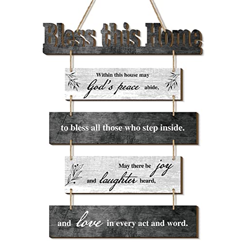 Xuhal Bless This Home Wall Decor Blessed Hanging Sign Farmhouse Blessing Plaque for Home Living Room Kitchen Decor Church Wall Decoration House Warming Gift for Family Friend(Gray White)