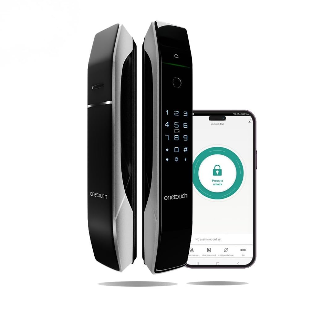 ONETOUCH Smart Face Recognition Digital Door Lock OT630 (BLE) | Fingerprint | RFID | PIN | OTP | Bluetooth Bridge | Free Installation | Mortise SS304 | Electroplated Finish, Black