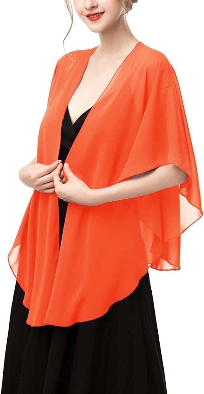 LIUYUYOUGO Womens Chiffon Kimono Cardigans Open Front Oversized Bolero Shrug Sheer Cover Up Summer Lightweight Flowy Ruffles Shawl Tops for Wedding Evening Bridal Bridesmaids Orange