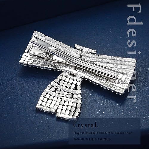 Pinzas para el cabello con lazo de cristal para boda, cabello de novia, peineta con lazo, pasador para el cabello con pedrería plateada brillante para mujeres, accesorios para fiestas y bodas (Comb-Elegant) miniatura 3