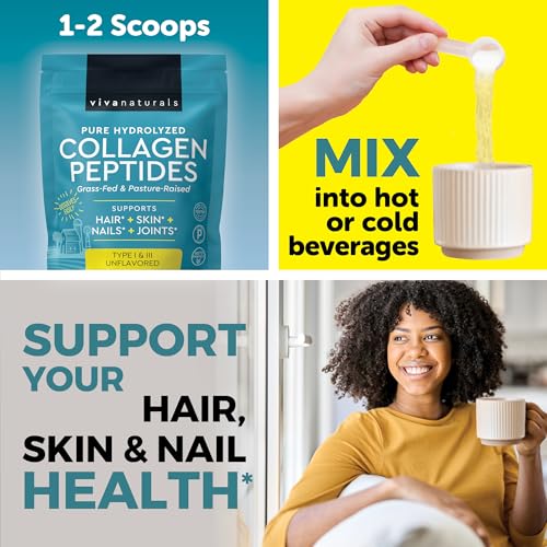 Viva Naturals Grass-Fed Collagen Peptides Powder 1 lb – Type I & III, Unflavored — view 6
