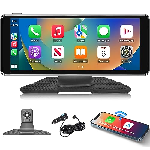 Portable Car Radio Wireless Apple CarPlay Android Auto Screen, Rimoody 6.86 inch Touchscreen Carplay Screen Bluetooth FM Transmitter Apple Airplay Mirror Link Voice Control 9V-36V