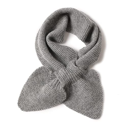 YUONNY 100% Cashmere Knitted Small Scarf for Women Girls, Solid Colour Warm Neck Collar Scarf, Winter Collar Cross Neck Knit Scarves, Stylish Soft Warmer Neck Wrap, Parent-Child Section Grey