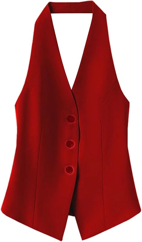 Halter Vest for Women Button Front Business Casual Outerwear