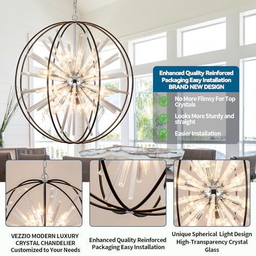 Image of Vezzio Modern Black Crystal Chandelier for Entryway Foyer High Ceiling