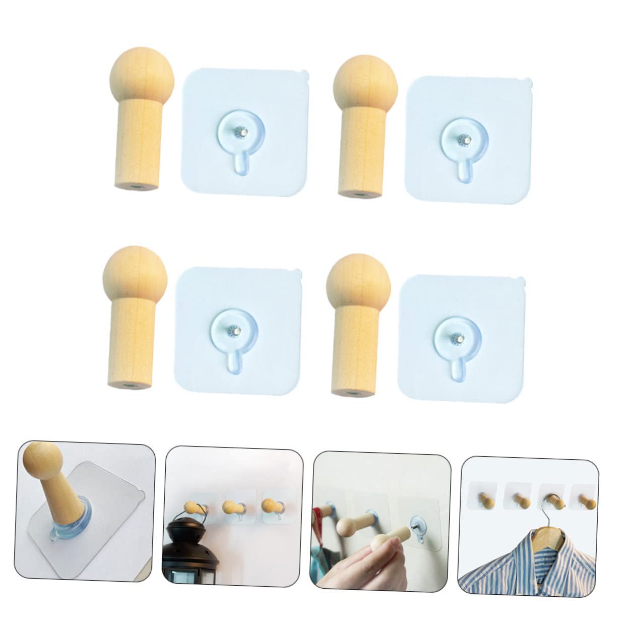 VASDEV 4 Uds. Gancho de madera Gancho para puerta delantera Ganchos para chaqueta Perchero para ropa montado en la pared Gancho para colgar en el baño Ganchos sin costuras Perchas adhesiv