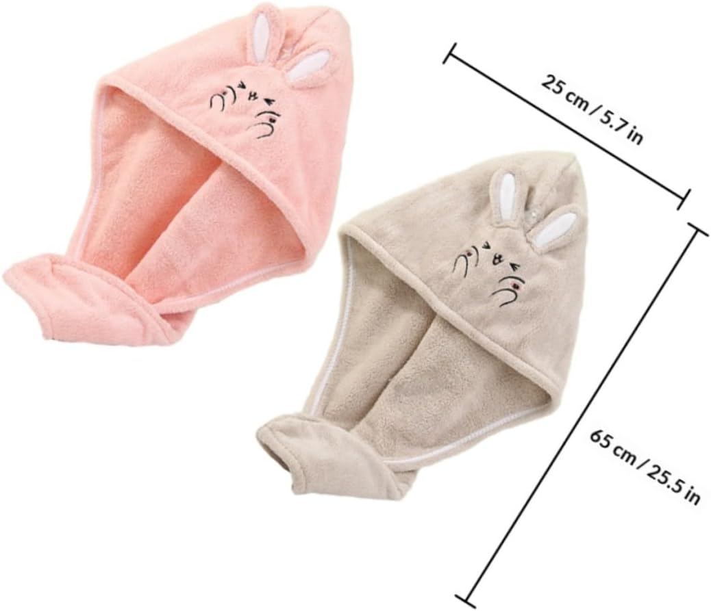 Alipis 2pcs Rabbit Hair Drying Wrap Towels, Coral Fleece Plush Quick-Dry Turban Towels, Thick Absorbent Hair Wraps for Bath and Travel (Pink Camel)