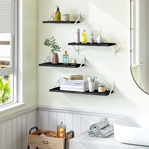 Image of YGEOMER Floating Shelves for Wall, Different Sizes Black Wall Shelves for Living Room, Bathroom, Bedroom, Kitchen, Home Decor (Set of 4)