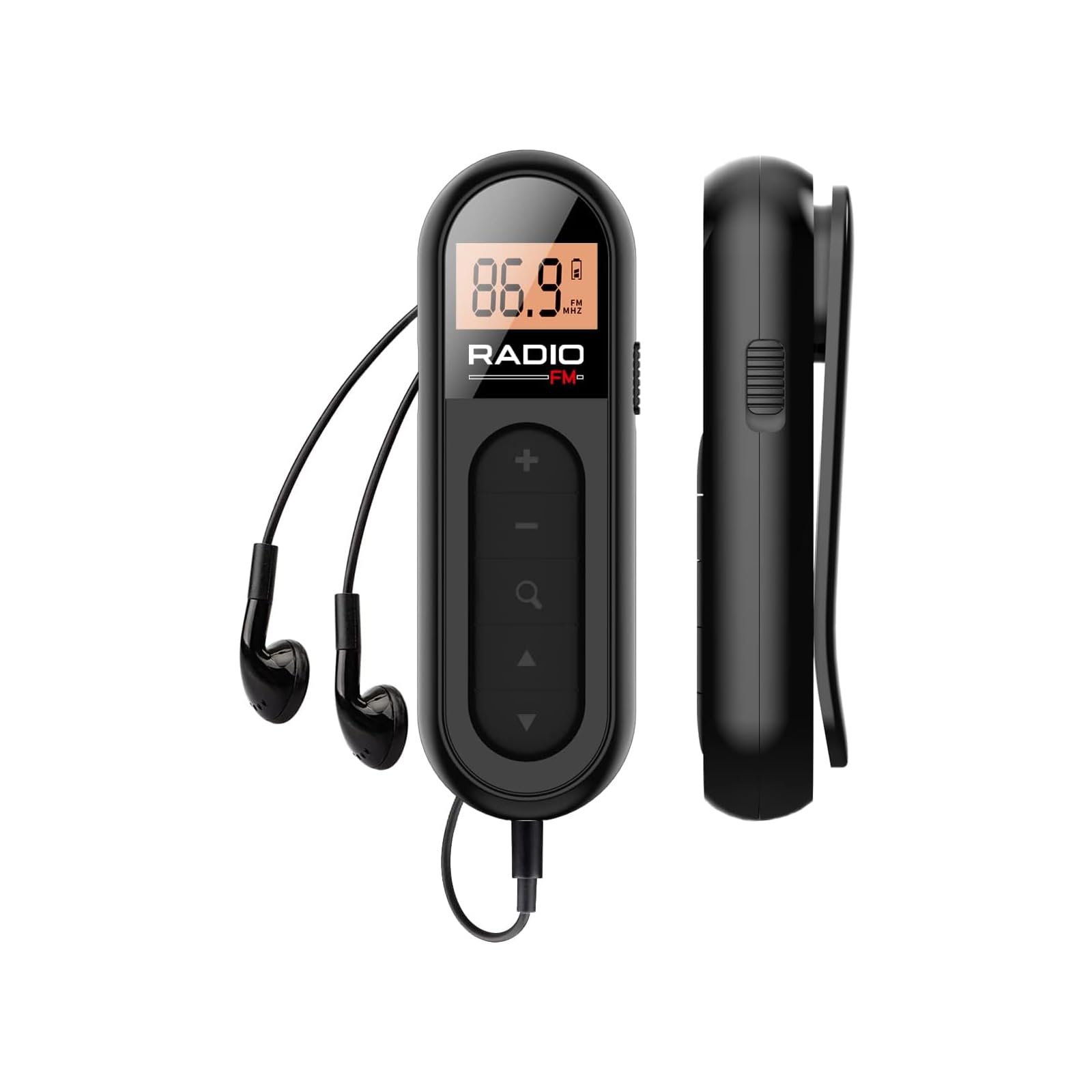 Tragbares Mini Taschenradio, wiederaufladbares FM Transistorradio mit gutem Empfang für Nachrichten und Rundfunk, geeignet für Sport, Laufen und Walking, inkl. Stereo-Kopfhörer, Schwarz