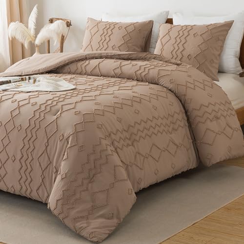 Image of Andency Taupe Tufted Comforter Set California King(104x96Inch), 3 Pieces(1 Boho Comforter, 2 Pillowcases) Textured Farmhouse Bedding, Soft Down Alternative Geometric Set