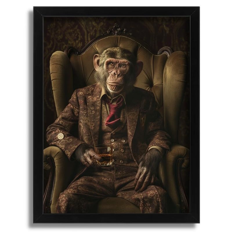 Gangster Chimp Art Print Vintage Monkey Portrait Animal Wall Art Chimp Poster Poster A4 - Wall Art Home Decor Movie Poster Canvas Film Cinema Retro Vintage Cult Classic Nostargic Saga Modern reprint