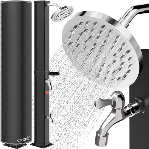 Casaria® Solardusche 60 Liter UV-beständig Edelstahl Ablage 105GSM Schutzhaube Regendusche Pooldusche Campingdusche 60°C Warmes Wasser Dusche Außendusche