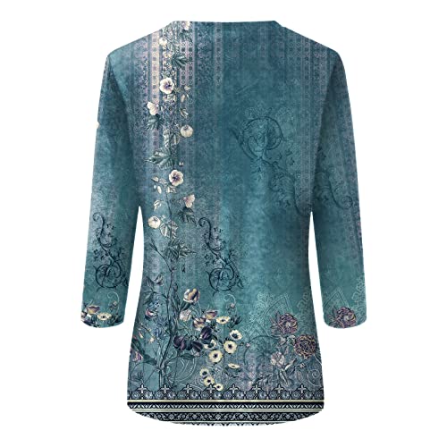 HTHLVMD Womens 3/4 Length Sleeve Tops 2025 Fall Fashion Floral Print Crewneck Causal Trendy Tunic Tops for Women