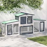 Kleintierkäfig Kleintierbehausung,Großer Kaninchenstall Grau und Weiß 201x45x85 cm Holz,Freigehege für Hamster oder Hasen