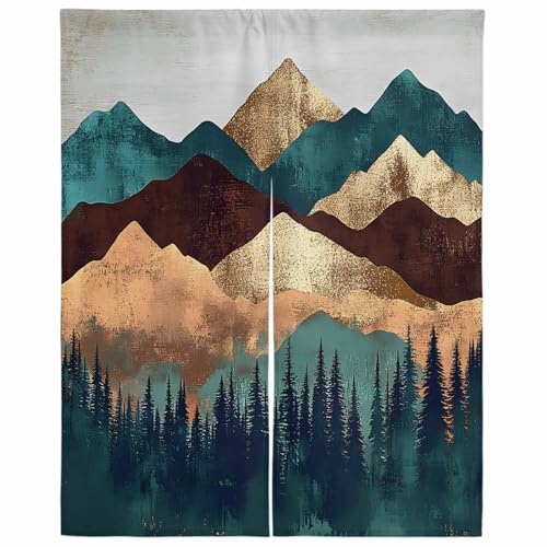 Lalirulero のれん 遮光 幅75x丈150cm おしゃれ 暖簾カーテン 間仕切り 仕切り 防寒 防音 目隠し 厚手 和風 出入り口 グッズ 寝室 玄関 キッチ リビング 春夏秋冬 ピーク ゴルード 森林 山 木 花柄