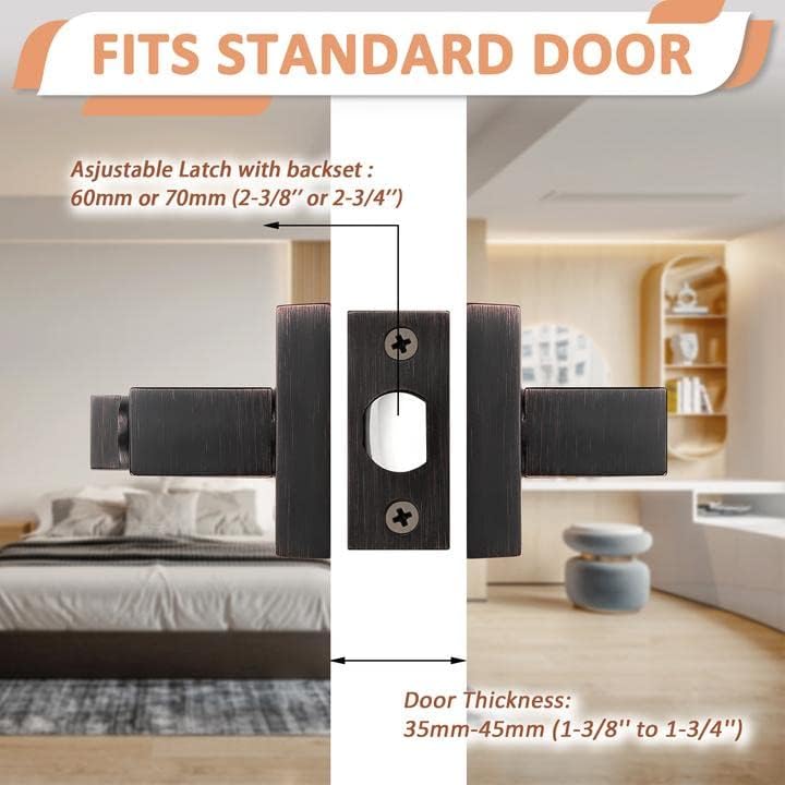 Miniatura 5 de Priobrico - Manija de puerta interior de bronce aceitado con cerradura de privacidad para dormitorio, pomos modernos para puerta de baño