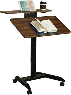 Pneumatic Height Adjustable Standing Desk With Casters | Sit Stand Mobile Desk For Home , Easy Slide Under Sofa Or Bed(Brown)