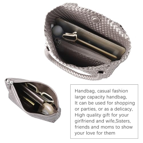 Image of Hand Woven Bag Tote BagS For Women Top Handle Shoulder Vegan Leather Large Travel Beach Hobo Handbag