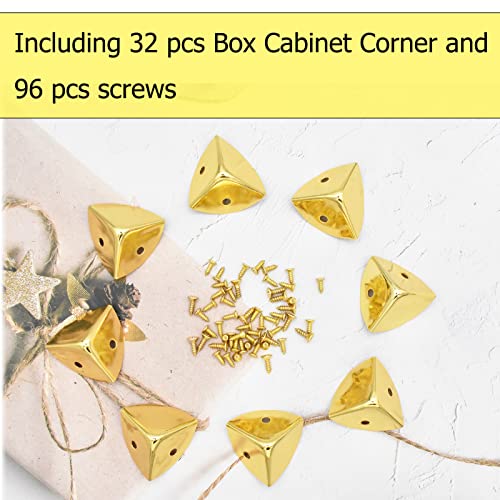 Image of Vintage Box Cabinet Corner Protection-Triangle Box Table Cabinet Corner with Screws Decorative Wood Box Edge Cover Safety Guard Furniture Corner Protector Bumpers (Gold-20mm-32pcs)
