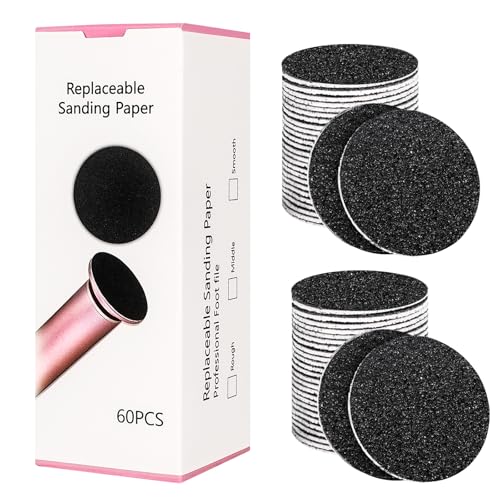 krofaue 60 Pcs Foot File Replacement Pads Round 60 Grit Sandpaper Disk for Pedicure Replaceable Sandpaper Refill Discs for Electric Foot File Callus D