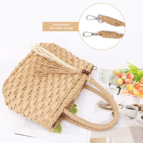 Bolso Tote de paja para mujer verano playa miniatura 6