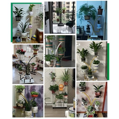 Supporto per piante in metallo a 5 livelli, alto ripiano in legno per più vasi da fiori, ideale per interni, patio, soggiorno, balcone, giardino, decorazione