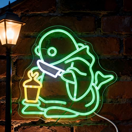 Image of Mysterious Lantern Bearer Neon Sign, Green Glow, 13 inchx12.6 inch
