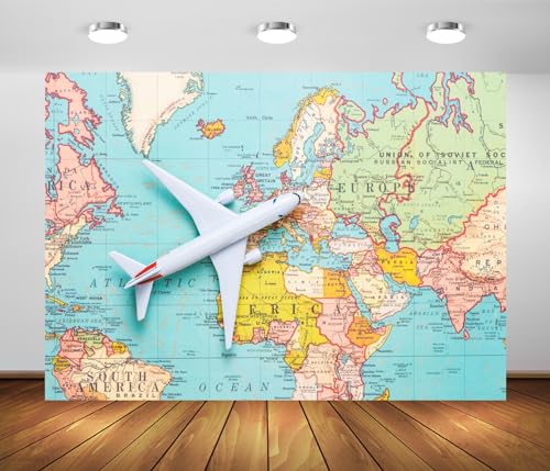 Fondo Fotográfico Tela 7x5FT Mapa Mundo BELECO miniatura 1