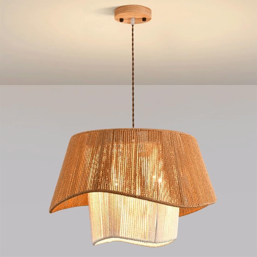 CHUNGYANG Living Room Pendant Lamp Wabi-sabi Style Guesthouse Bedroom Study Chandelier Light Fixture Retro Hemp Rope Restaurant Pendant Light Modern Minimalist Hemp Rope Lampshade Lighting Fixture