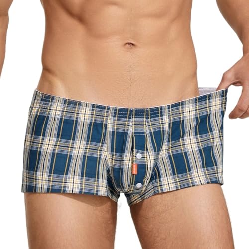 Mens Boxers Underwear Low Rise Cotton Boxer Shorts - Fashionable Checked Home Shorts