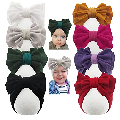Image of Yili Maizi Baby Turban Newborn Girl Hospital Hat Cotton Toddler Big Hair Bow Infant Toddler Kid Headwrap