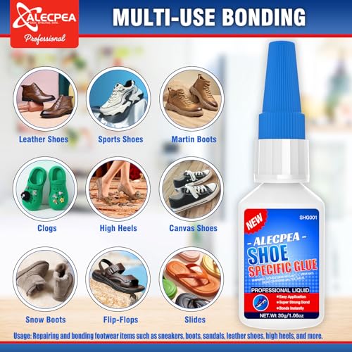 alecpea 30g shoe glue - ultimate strength adhesive for for soles boots sneakers heels hiking shoes leather handbags - quick set in 15 seconds