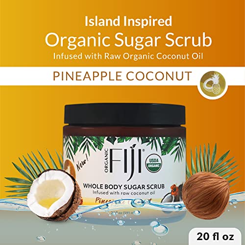 Organic Fiji Whole Body Scrub - Infused With Coconut Oil, Exfoliating Sugar Scrub For Smooth And Soft Skin, Exfoliates & Restores Skin's Natural Biosphere, Pineapple Coconut 20 Oz #TOP1