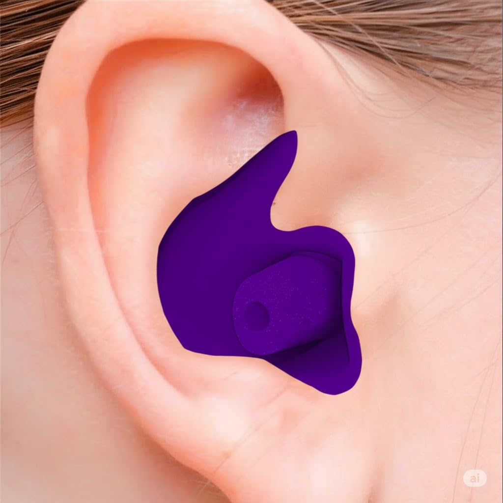 Silicone Earplugs for Swimming Bathing and Sleeping, Professional Reusable Silicone Swim Earplugs for Adult and children Swimmers, Watersports, Shower, Bathing, Scuba diving. 1 Pair (Purple)