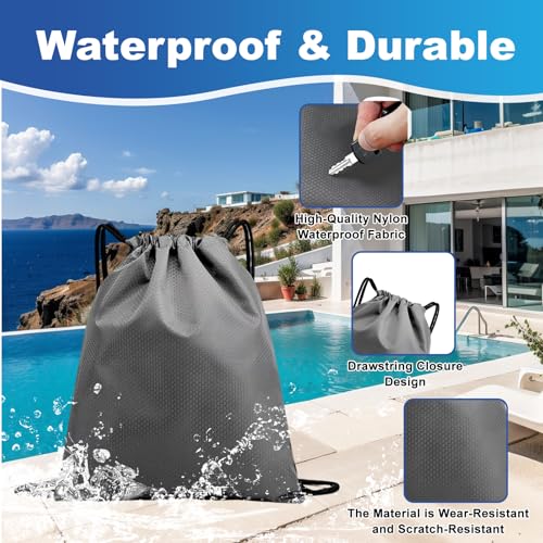 Image of 5-Pack Waterproof Drawstring Backpacks, Soccer-Texture Oxford Fabric, 16.9 inch x 13.8 inch, Lightweight 0.20 lb Each, No Eyelets, Gym & Marathon Gear Sacks(Gray)
