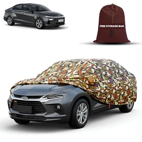 Image of MORNYRAY Car Cover for Hyundai Fluidic Verna 4S | Fully Waterproof Car Body Cover | with Mirror & Antenna Pocket | Dustproof, Windproof & Anti-Scratch Lining, Camouflage