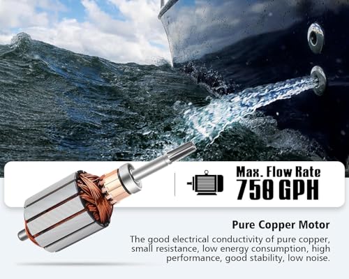 6699 Boat Bilge Pump 12V DC with 3.3ft Power Cord 750 GPH Maximum Flow Rate for Marine Yacht Kayak Canoe and Small Boats Efficient Water Removal System with Durable Design and Easy Installation - image 3